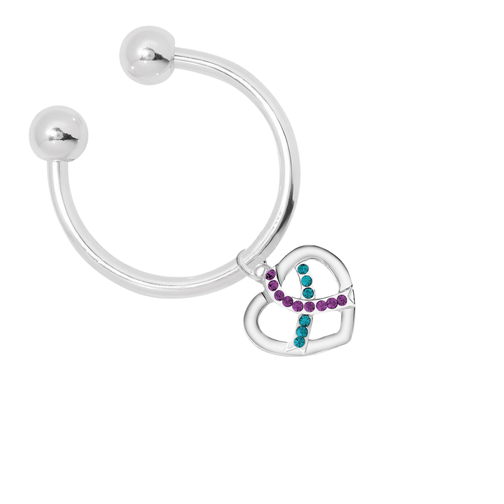 Crystal Teal & Purple Ribbon Silver Heart Key Chains - Fundraising For A Cause