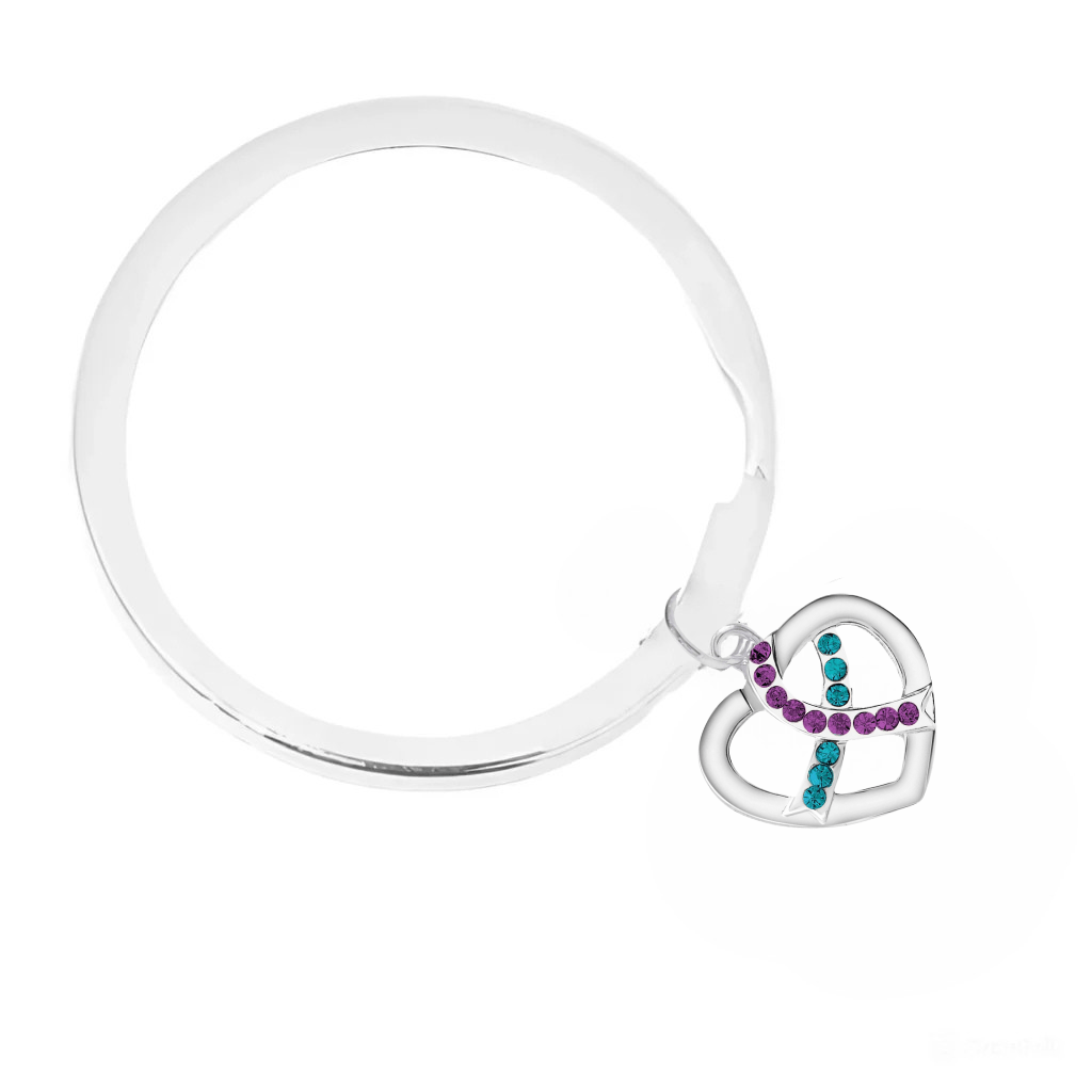 Crystal Teal & Purple Ribbon Silver Split Ring Key Chains - Fundraising For A Cause
