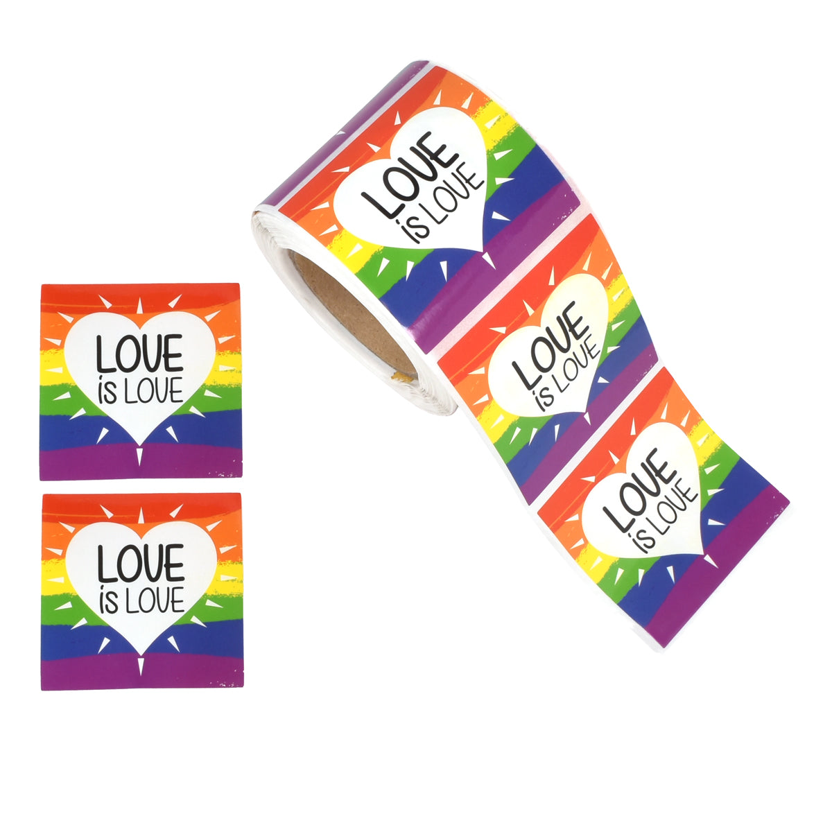 Square Rainbow Love is Love Heart Stickers (250 per Roll)