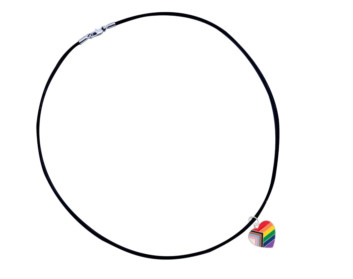 Daniel Quasar "Progress Pride" Heart Flag Charm on Black Cord Necklaces - Fundraising For A Cause