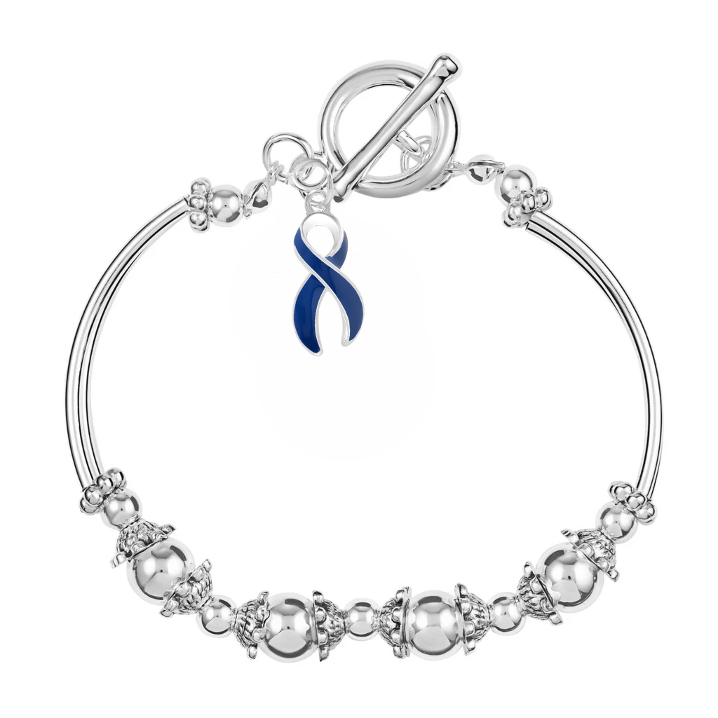 Dark Blue Ribbon Charm Partial Beaded Bracelets - Fundraising For A Cause
