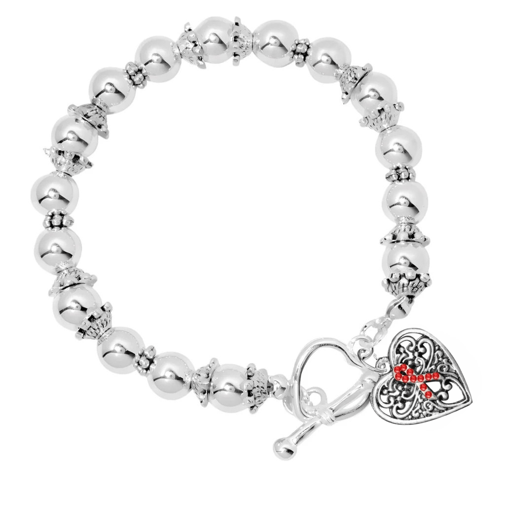 Decorative Heart red Ribbon Beaded Charm Bracelets - Fundraising For A Cause