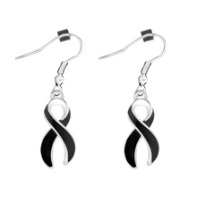 Load image into Gallery viewer, Large Black Ribbon Hanging Earrings