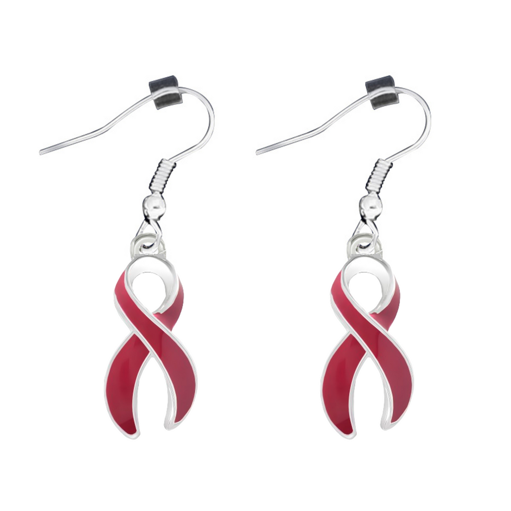 Large Burgundy Ribbon Hanging Earrings - Fundraising For A Cause