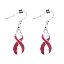 Load image into Gallery viewer, Large Burgundy Ribbon Hanging Earrings