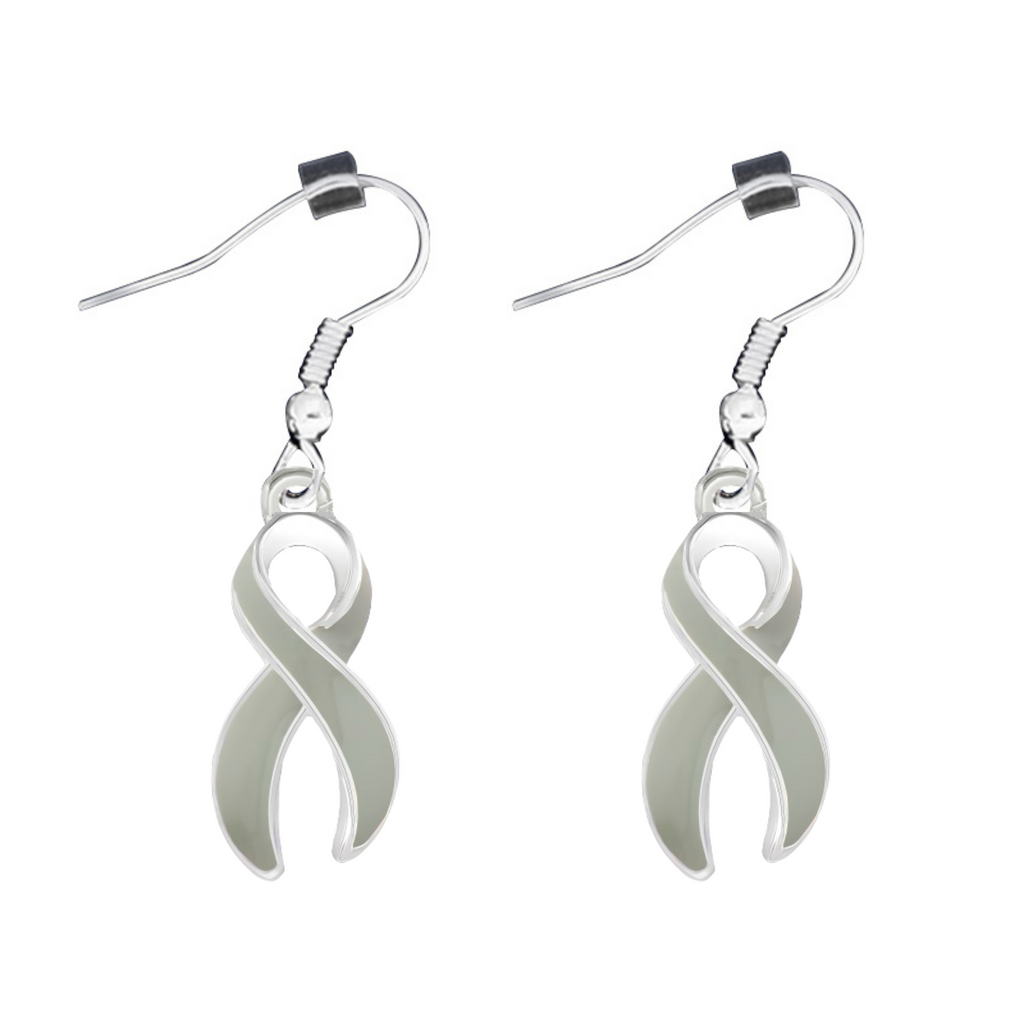 Large Gray Ribbon Awareness Hanging Earrings - Fundraising For A Cause