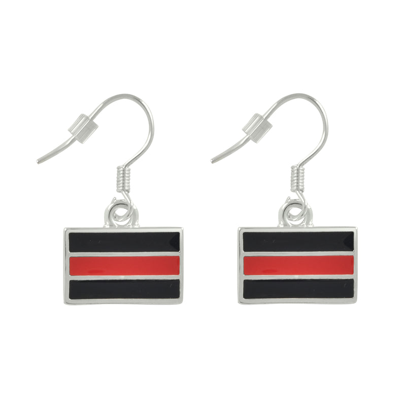 Firefighter Rectangle Red Line Charm Hanging Earrings