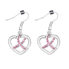 Load image into Gallery viewer, Pink Ribbon Crystal Heart Hanging Earrings