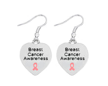 Load image into Gallery viewer, Breast Cancer Heart Earrings, Pink Ribbon Heart Earrings