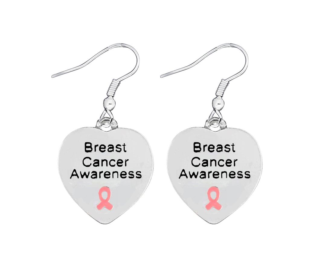 Breast Cancer Heart Earrings, Pink Ribbon Heart Earrings