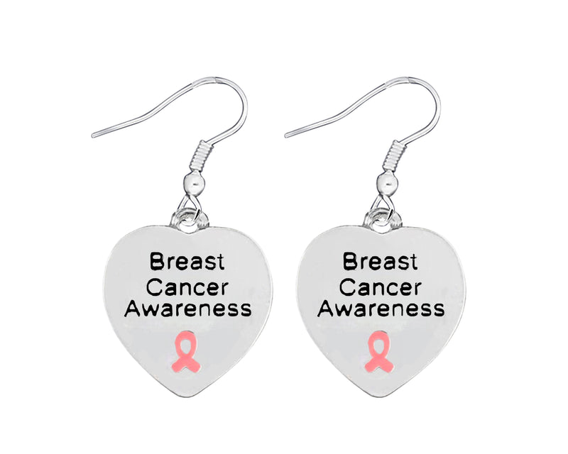 Breast Cancer Heart Earrings, Pink Ribbon Heart Earrings