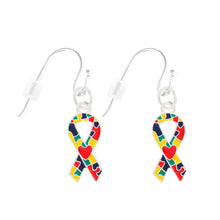 Load image into Gallery viewer, Autism Ribbon with Heart Hanging Earrings