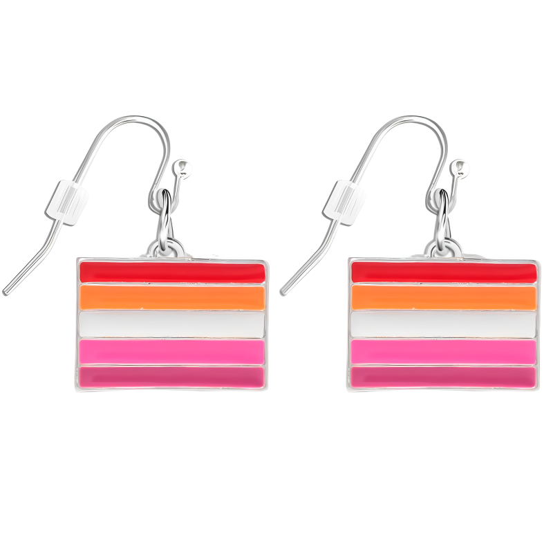 Rectangle Lesbian Sunset Flag Earrings, Lesbian Jewelry Wholesale