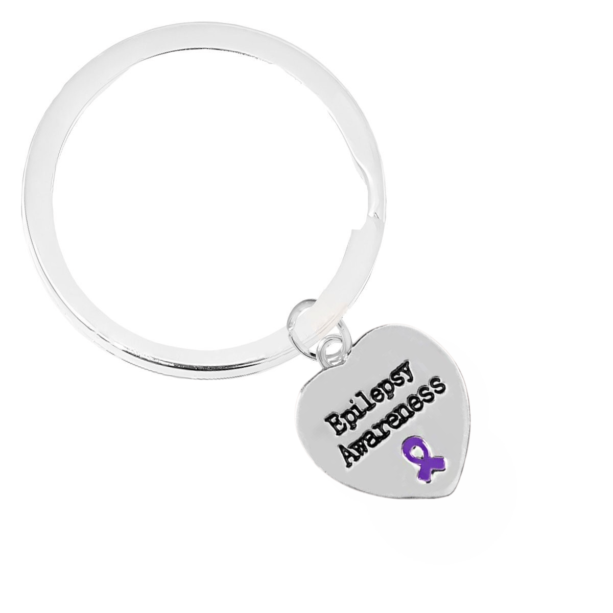 Epilepsy Awareness Ribbon Heart Charm Split Style Key Chains - Fundraising For A Cause