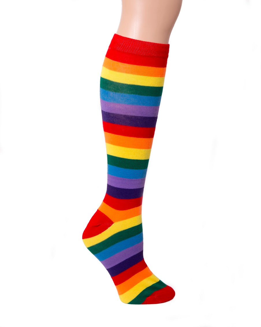 Rainbow Striped Knee High Socks in Bulk, Wholesale Rainbow Socks for Gay Pride