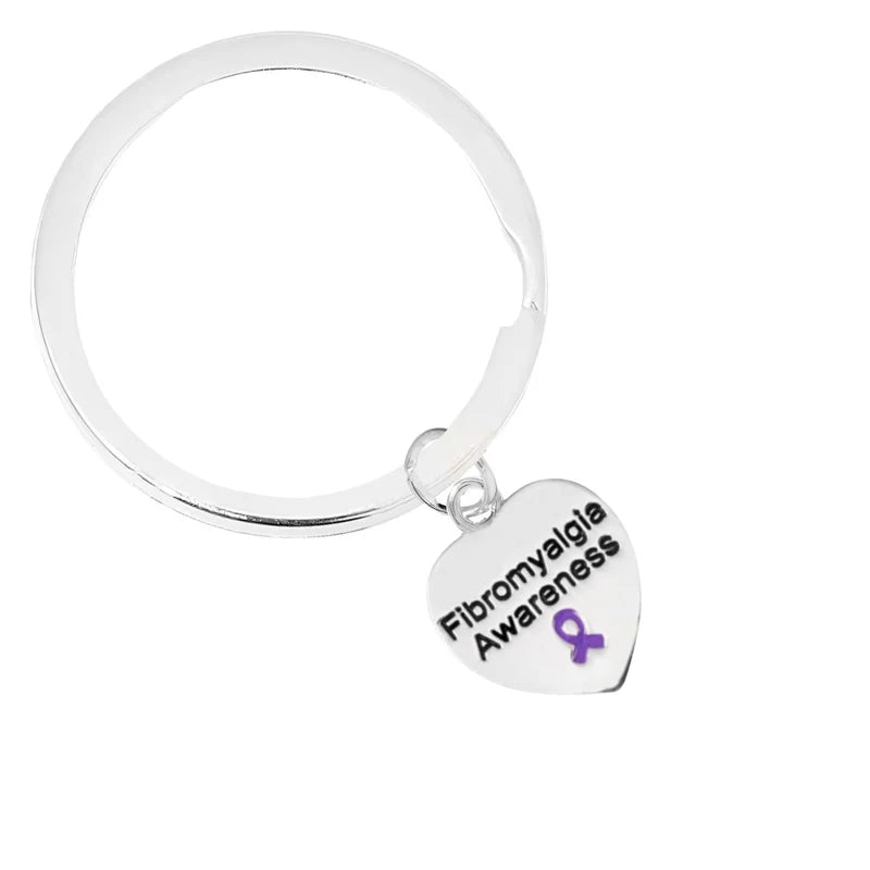 Fibromyalgia Awareness Heart Charm Split Style Key Chains - Fundraising For A Cause