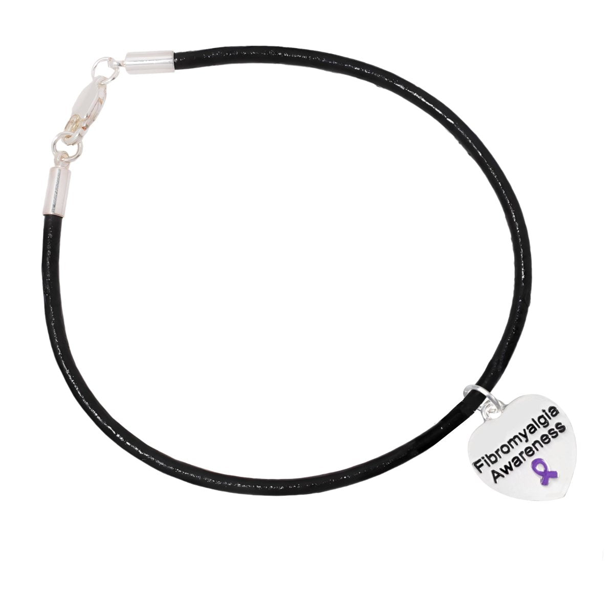 Fibromyalgia Awareness Heart Leather Cord Bracelets