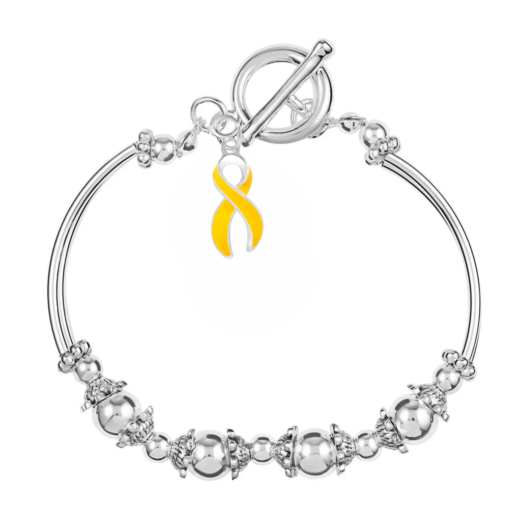 Gold Ribbon Charm Partial Beaded Bracelets - Fundraising For A Cause