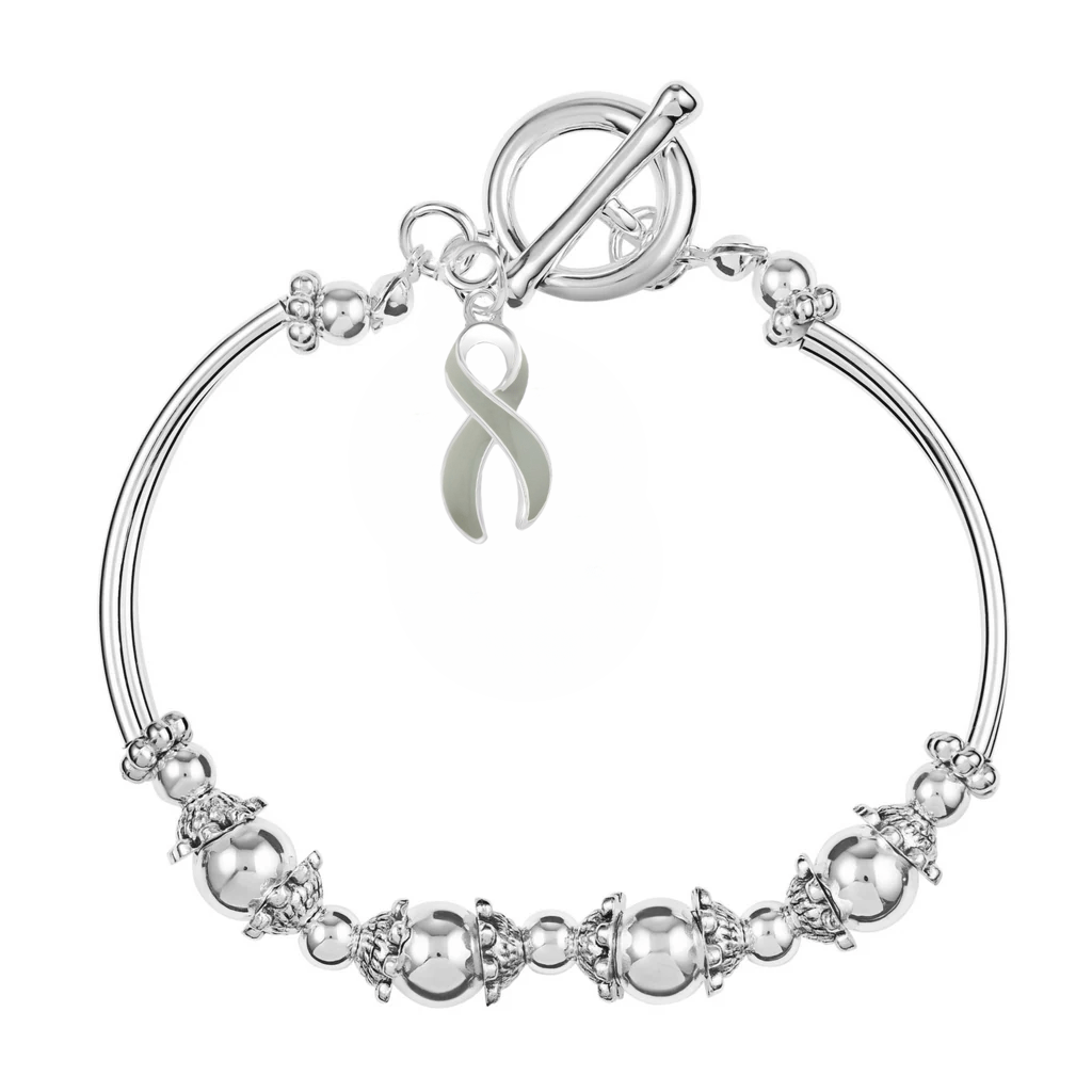 Gray Ribbon Charm Partial Beaded Bracelets - Fundraising For A Cause