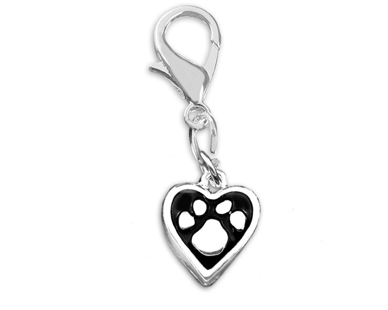 10 Pack Paw Print Heart Hanging Charms (10 Charms)