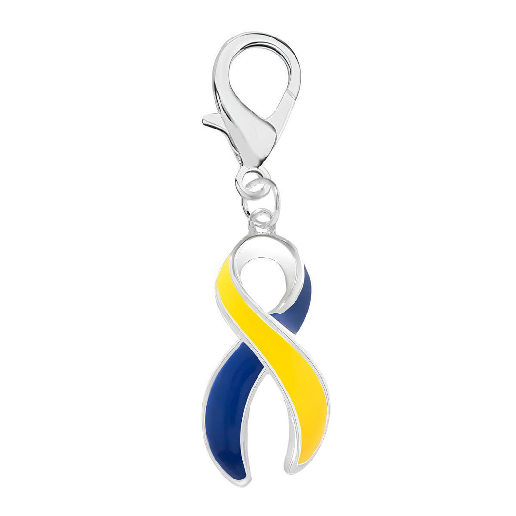 Bulk Large Down Syndrome Blue & Yellow Ribbon Hanging Charms Wholesale