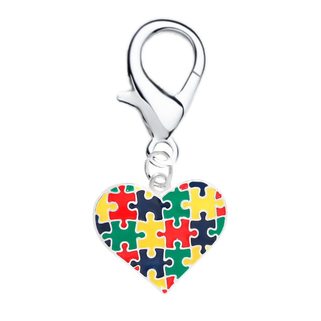 Multicolored Puzzle Piece Heart Hanging Charms Fundraising For A Cause