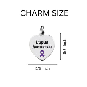 Bulk Lupus Awareness Heart Charms Wholesale, Purple Ribbon Jewelry