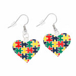 Hanging Autism Colored Puzzle Piece Heart Earrings - Fundraising For A Cause