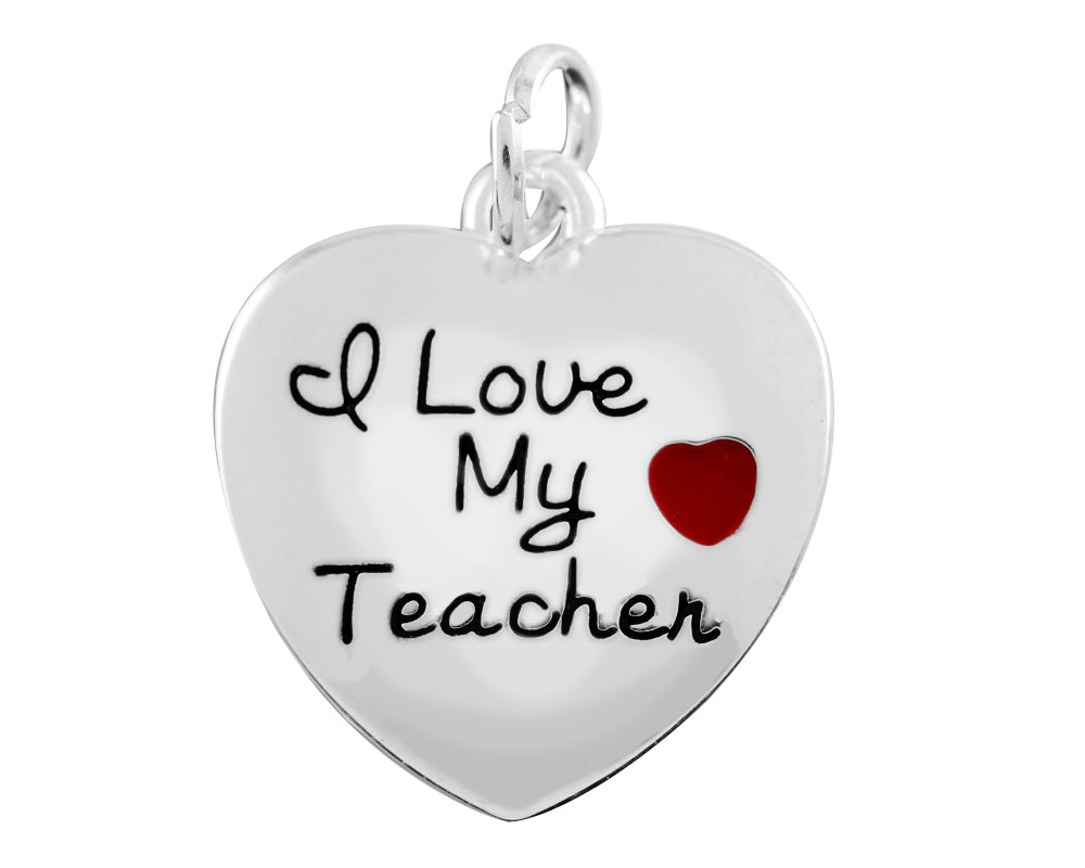 I Love My Teacher Heart Charms