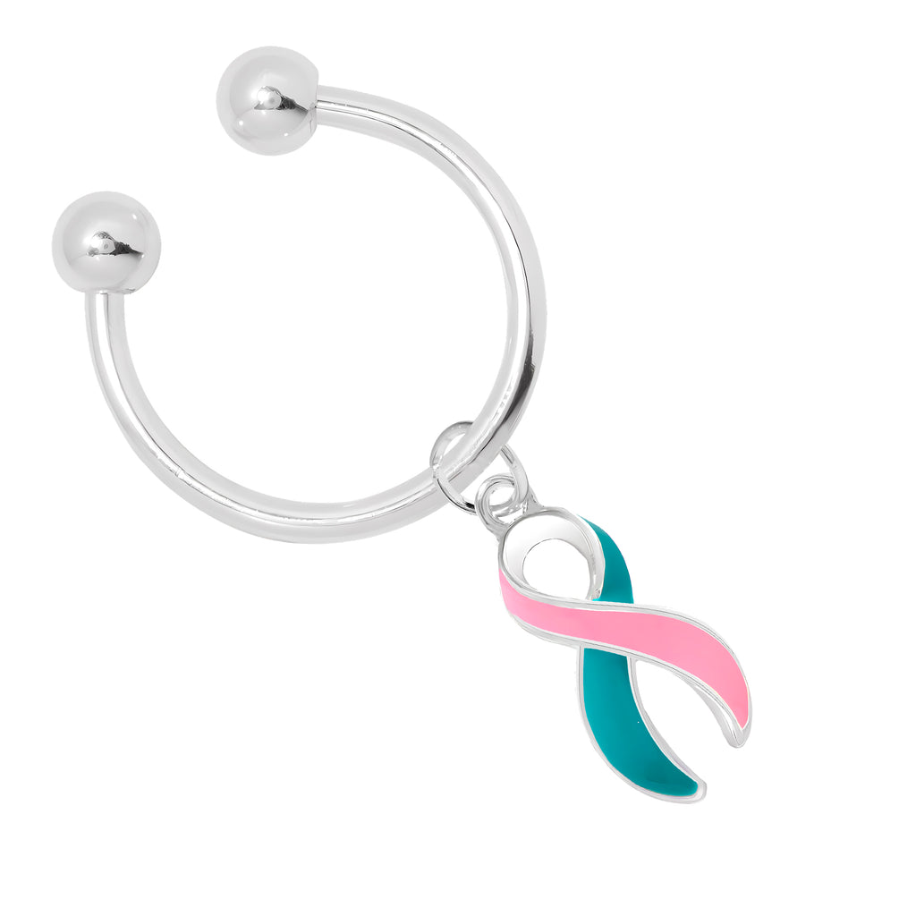 Pink & Teal Ribbon Awareness Charm Keychain - Fundraising For A Cause