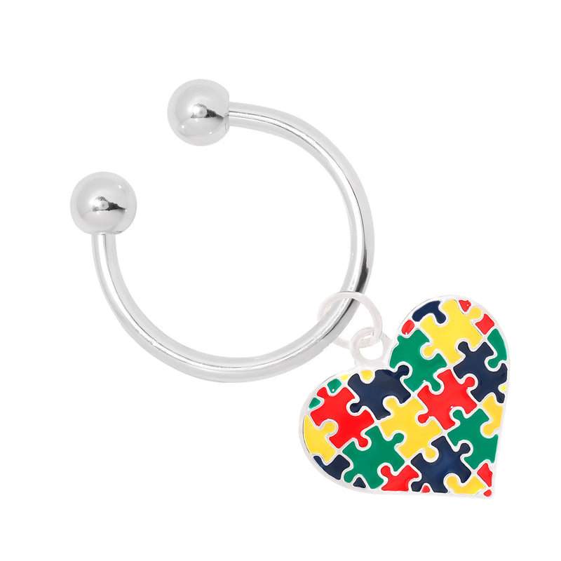 Multicolored Puzzle Piece Heart Horseshoe Key Chains