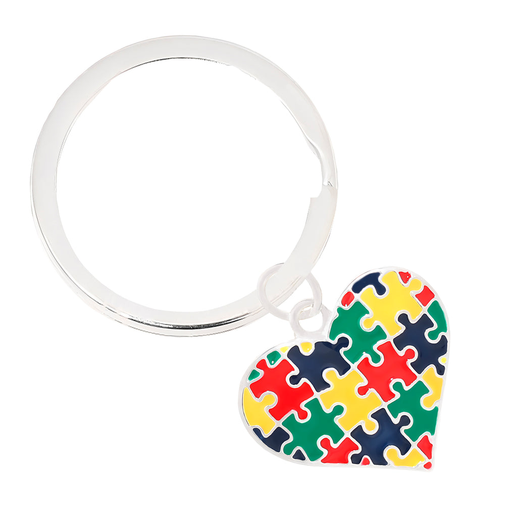 Multicolored Puzzle Piece Heart Split Style Key Chains - Fundraising For A Cause