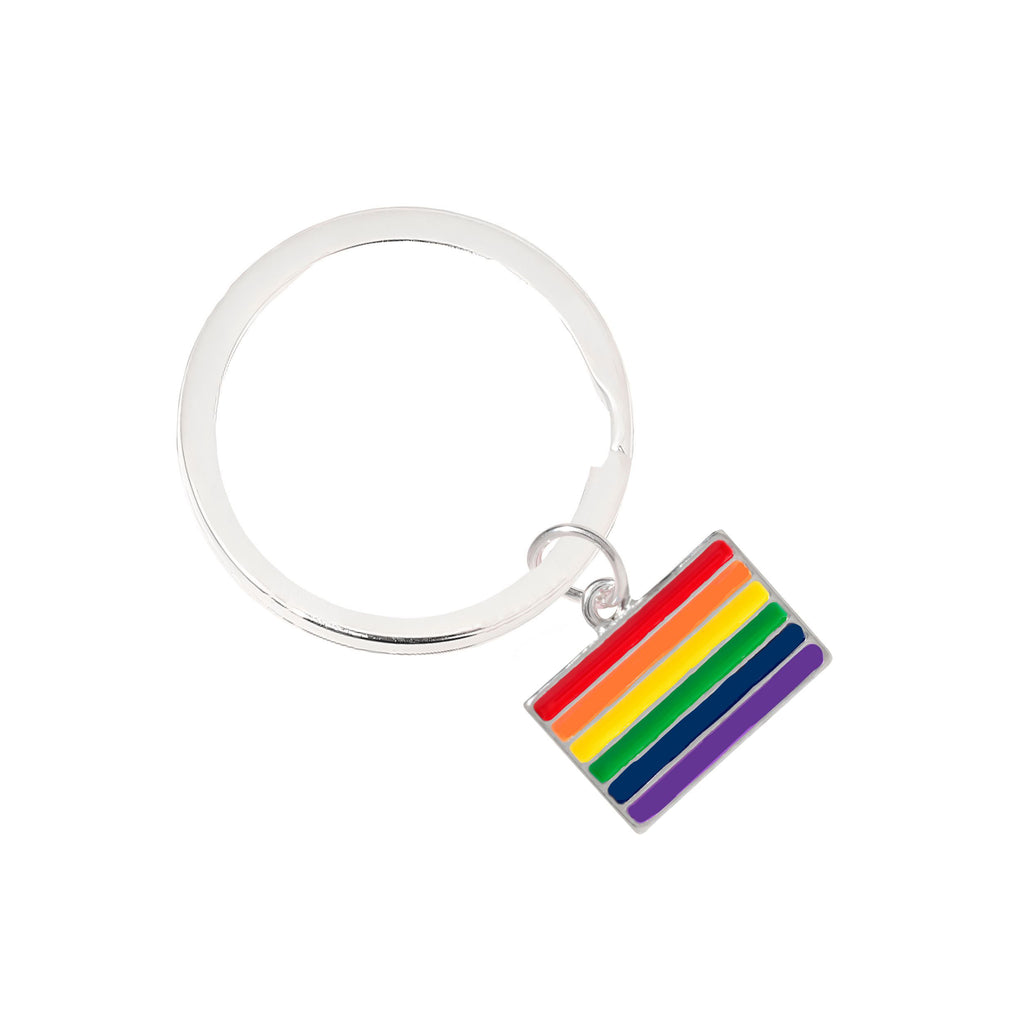 Rainbow Rectangle Gay Pride Flag Split Ring Key Chains - Fundraising For A Cause