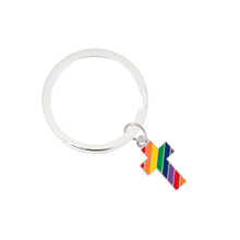 Load image into Gallery viewer, Rainbow Cross Gay Pride Split Ring Key Chains - Fundraising For A Cause