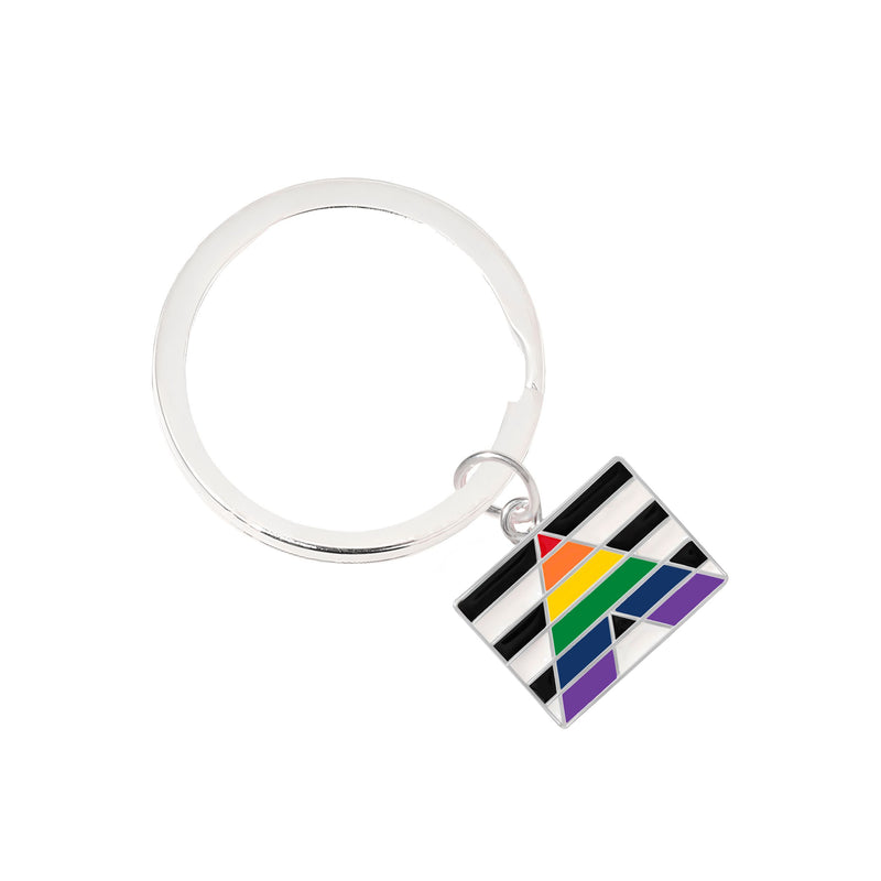 Straight Ally LGBTQ Pride Rectangle Flag Split Ring Key Chains - Fundraising For A Cause
