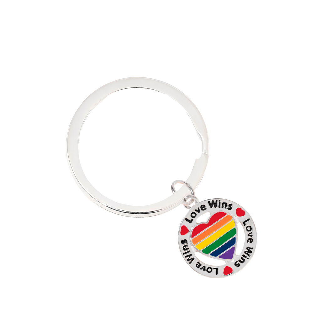 Round Rainbow Heart Love Wins Split Ring Keychains - Fundraising For A Cause