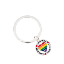 Load image into Gallery viewer, Round Rainbow Heart Love Wins Split Ring Keychains - Fundraising For A Cause