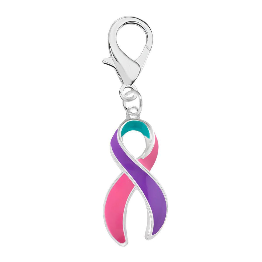 Large Pink & Purple & Teal Ribbon Hanging Charms - Fundraising For A Cause
