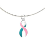 12 Pack Large Pink & Teal Ribbon Necklaces (12 Necklaces) - Fundraising For A Cause