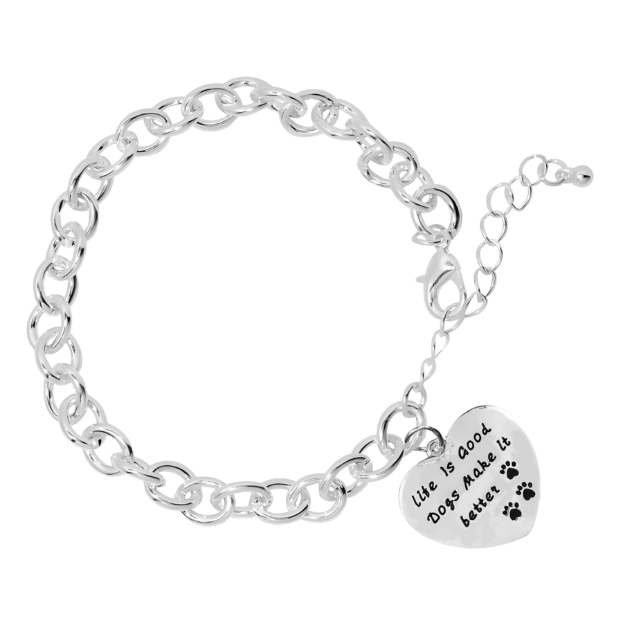 Life Is Good Dog Chunky Heart Charm Bracelets - Fundraising For A Cause
