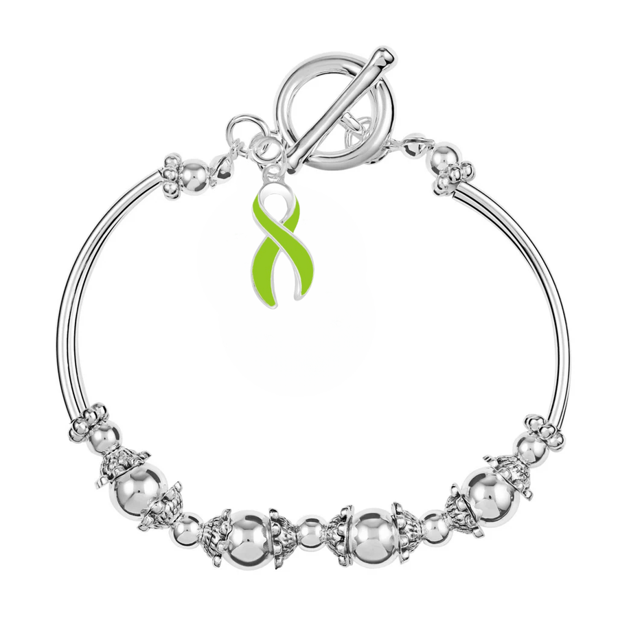 Lime Green Ribbon Charm Partial Beaded Bracelets - Fundraising For A Cause