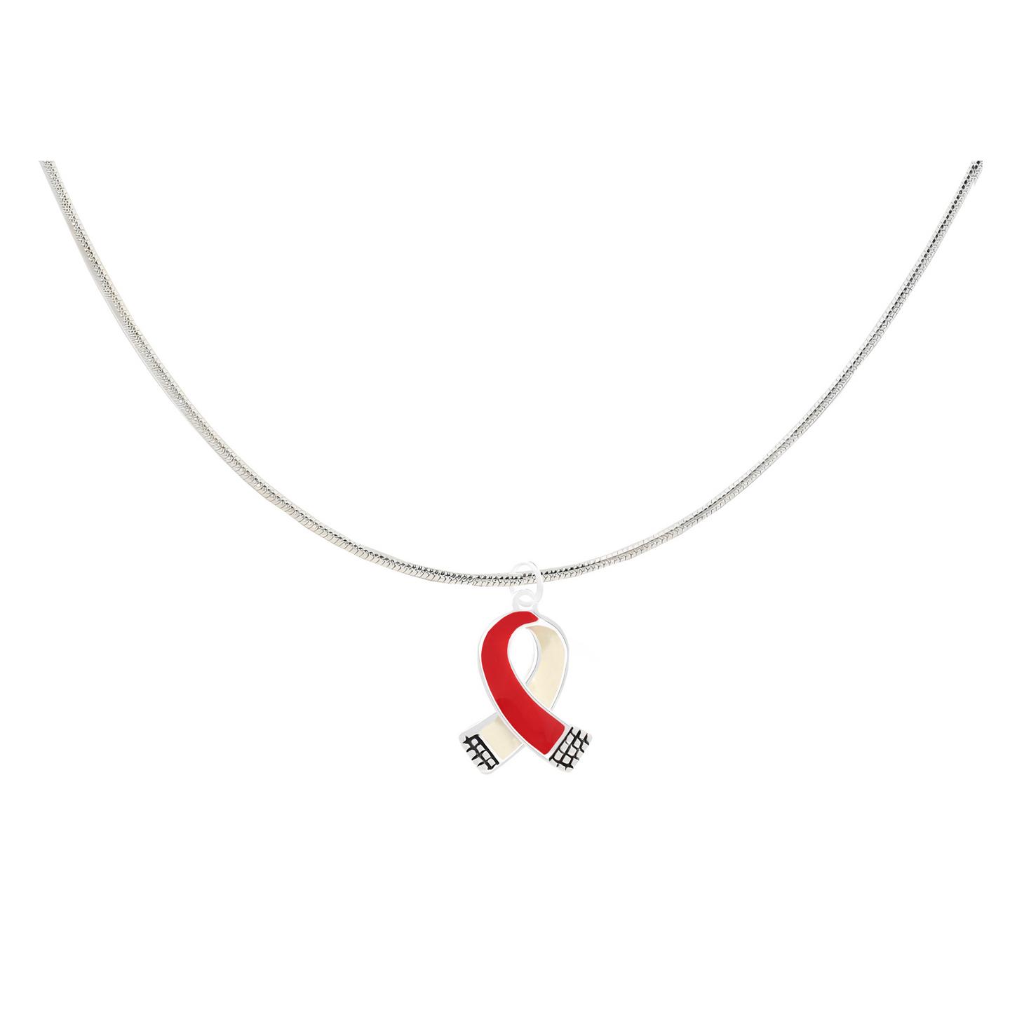 Small Red and White Ribbon Necklace