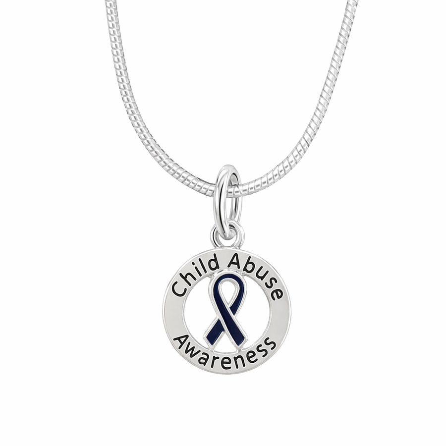 Round Child Abuse Awareness Ribbon Necklaces