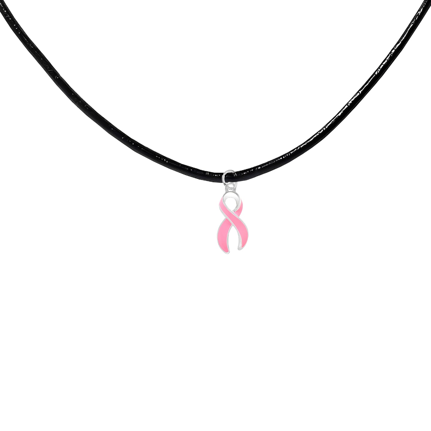 Large Pink Ribbon Leather Cord Necklaces