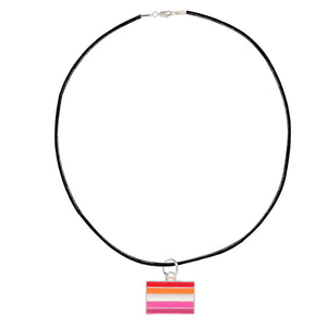 Black Cord Rectangle Sunset Lesbian Flag Charm Necklace - Fundraising For A Cause