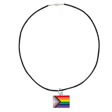 Load image into Gallery viewer, Daniel Quasar &quot;Progress Pride&quot; Flag Charm on Black Cord Necklaces - Fundraising For A Cause