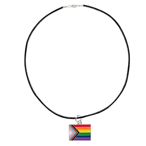 Daniel Quasar "Progress Pride" Flag Charm on Black Cord Necklaces - Fundraising For A Cause