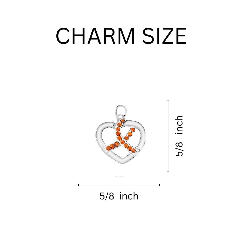Orange Ribbon Crystal Heart Earrings - Fundraising For A Cause