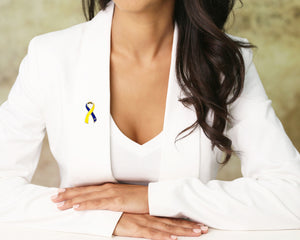 Large Blue & Yellow Ribbon Pins - Fundraising For A Cause