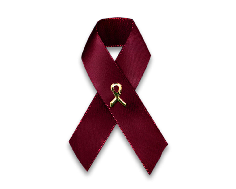 Satin Burgundy Ribbon Awareness Pins - Fundraising For A Cause